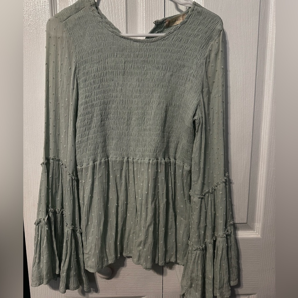 Altar’d State Smocked Top With Bell Sleeves